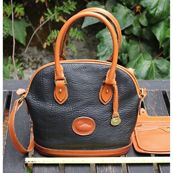 Vintage Dooney & Bourke LARGE (12") Norfolk Satchel, Black + British Tan, USA - Picture 14 of 15